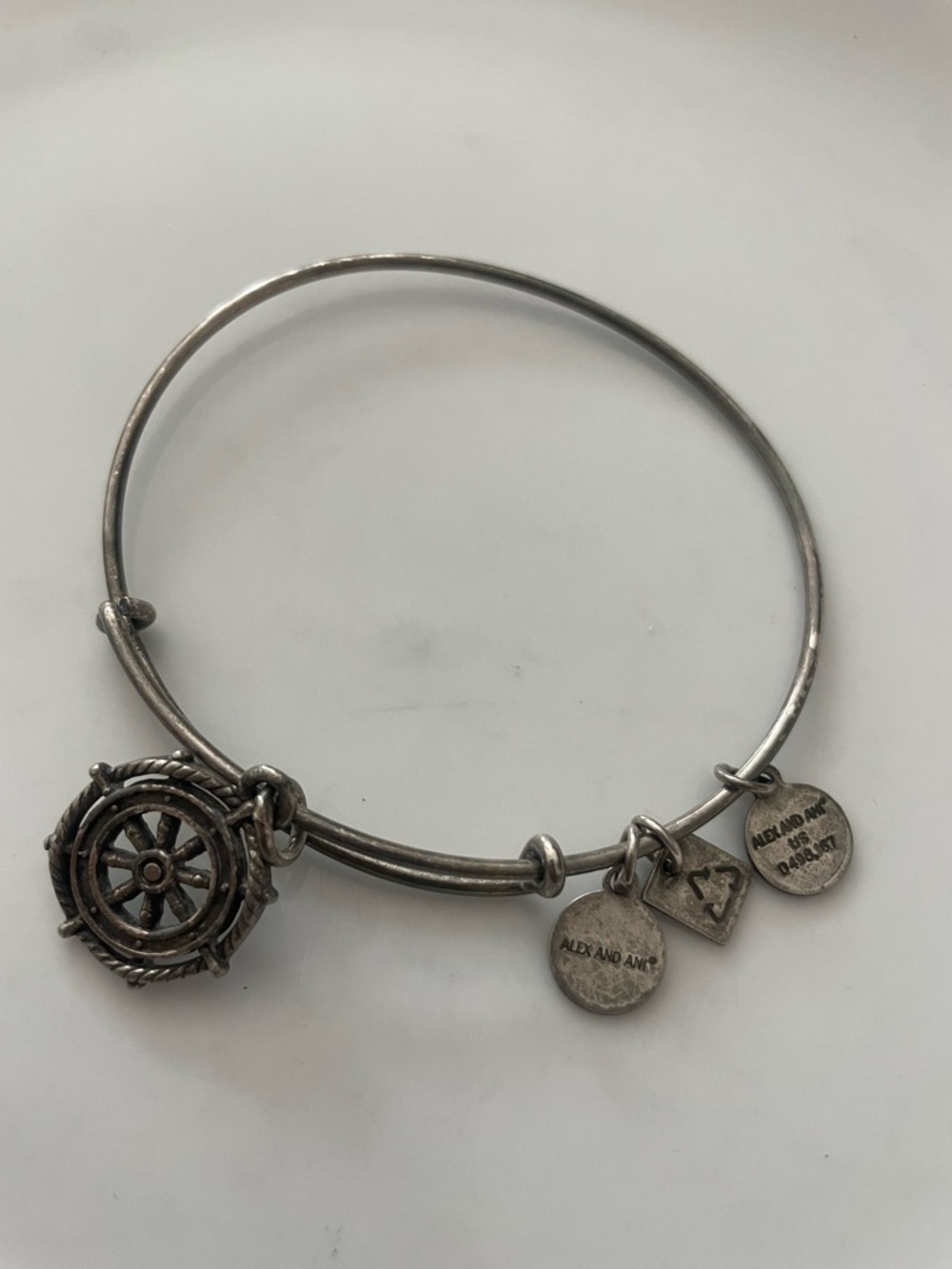 Alex and Ani Silver Nautical Wheel Charm Bangle Bracelet